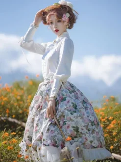 ROCOCO Style Lolita Blouses Lolita Top Ruffles Bows Long Sleeves Blouse White Lolita Shirt