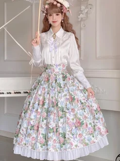 ROCOCO Style Lolita Blouses Lolita Top Ruffles Bows Long Sleeves Blouse White Lolita Shirt