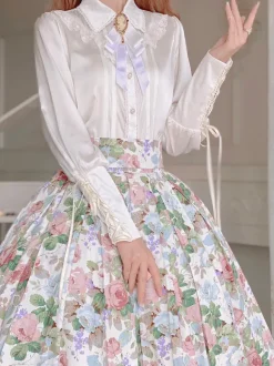 ROCOCO Style Lolita Blouses Lolita Top Ruffles Bows Long Sleeves Blouse White Lolita Shirt