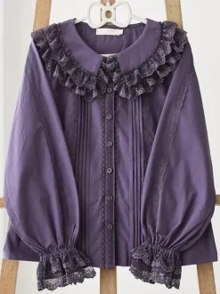 ROCOCO Style Lolita Blouses Lolita Top Purple Long Sleeves Lace Ruffles Lolita Shirt