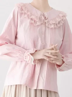 ROCOCO Style Lolita Blouses Lolita Top Purple Long Sleeves Lace Ruffles Lolita Shirt