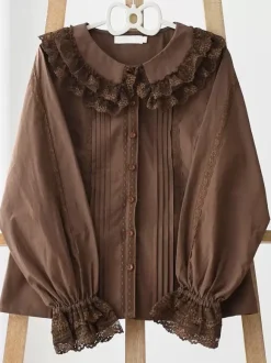 ROCOCO Style Lolita Blouses Lolita Top Purple Long Sleeves Lace Ruffles Lolita Shirt