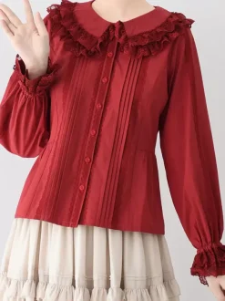 ROCOCO Style Lolita Blouses Lolita Top Purple Long Sleeves Lace Ruffles Lolita Shirt
