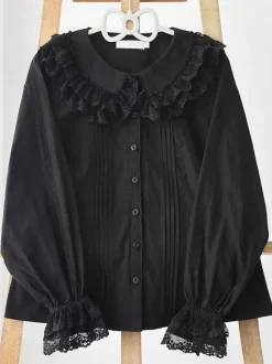 ROCOCO Style Lolita Blouses Lolita Top Purple Long Sleeves Lace Ruffles Lolita Shirt