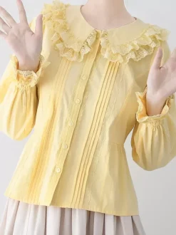 ROCOCO Style Lolita Blouses Lolita Top Purple Long Sleeves Lace Ruffles Lolita Shirt
