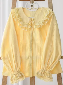 ROCOCO Style Lolita Blouses Lolita Top Purple Long Sleeves Lace Ruffles Lolita Shirt