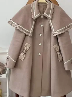 ROCOCO Style Lolita Coats Light Brown Coat Bows Overcoat Polyester Fall Lolita Outwears