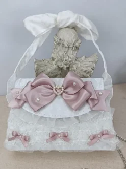 ROCOCO Style Lolita Handbag Cameo Pink PU Leather Chains Ruffles Bow Handbag Lolita Accessories