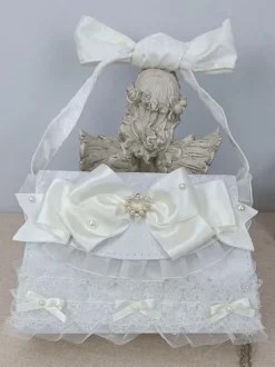 ROCOCO Style Lolita Handbag Cameo Pink PU Leather Chains Ruffles Bow Handbag Lolita Accessories