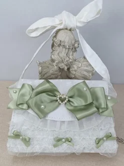 ROCOCO Style Lolita Handbag Cameo Pink PU Leather Chains Ruffles Bow Handbag Lolita Accessories
