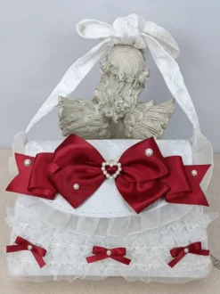 ROCOCO Style Lolita Handbag Cameo Pink PU Leather Chains Ruffles Bow Handbag Lolita Accessories