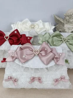 ROCOCO Style Lolita Handbag Cameo Pink PU Leather Chains Ruffles Bow Handbag Lolita Accessories
