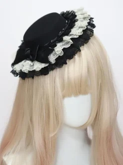 ROCOCO Style Lolita Hat Bows Ruffles Accessory Lace Ecru White Lolita Accessories