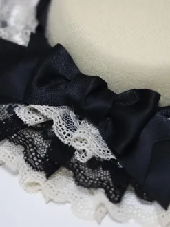 ROCOCO Style Lolita Hat Bows Ruffles Accessory Lace Ecru White Lolita Accessories