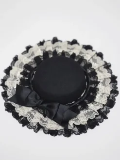 ROCOCO Style Lolita Hat Bows Ruffles Accessory Lace Ecru White Lolita Accessories