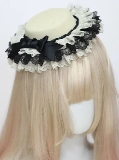 ROCOCO Style Lolita Hat Bows Ruffles Accessory Lace Ecru White Lolita Accessories