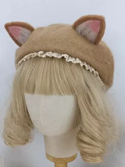 ROCOCO Style Lolita Hat Light Brown Ruffles Accessory Polyester Lolita Accessories