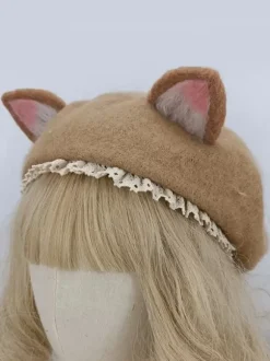 ROCOCO Style Lolita Hat Light Brown Ruffles Accessory Polyester Lolita Accessories