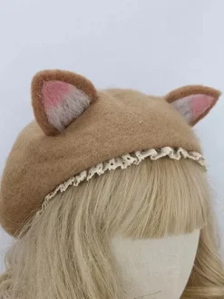 ROCOCO Style Lolita Hat Light Brown Ruffles Accessory Polyester Lolita Accessories