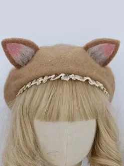 ROCOCO Style Lolita Hat Light Brown Ruffles Accessory Polyester Lolita Accessories