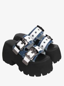 ROCOCO Style Lolita Sandals Round Toe PU Leather Light Sky Blue Lolita Summer Shoes