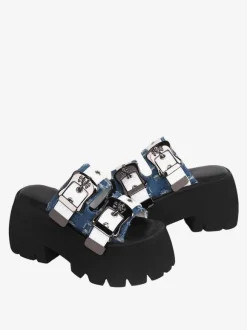 ROCOCO Style Lolita Sandals Round Toe PU Leather Light Sky Blue Lolita Summer Shoes