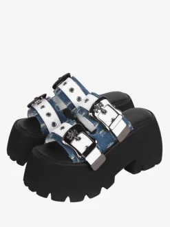 ROCOCO Style Lolita Sandals Round Toe PU Leather Light Sky Blue Lolita Summer Shoes