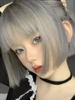 ROCOCO Style Lolita Wig Short Heat-resistant Fiber Gray Lolita Accessories