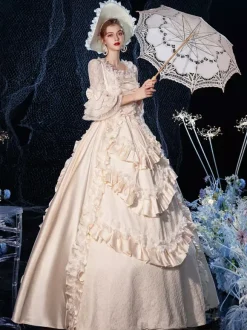 Rococo Victorian Costume Dress Layered Ruffles Lace Cotton Cosplay Costume Carnival