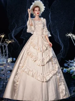 Rococo Victorian Costume Dress Layered Ruffles Lace Cotton Cosplay Costume Carnival