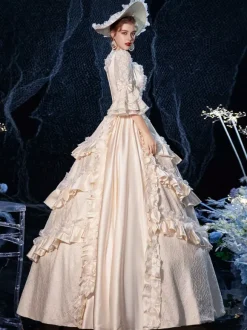 Rococo Victorian Costume Dress Layered Ruffles Lace Cotton Cosplay Costume Carnival