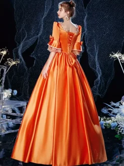 Rococo Victorian Costume Dress Orange Red Masquerade Lace Cotton Cosplay Costume Carnival