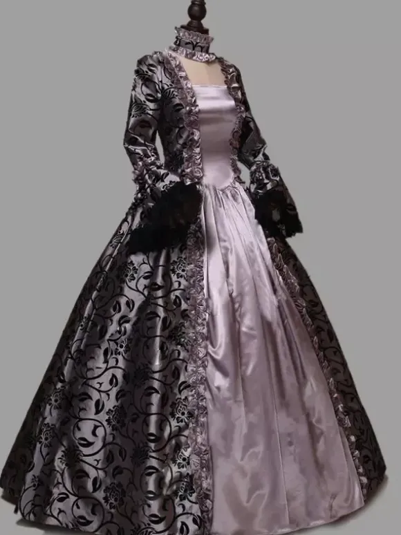 Rococo Victorian Dress Lace With Choker Long Length Princess Women's Plus Size Masquerade Party & Evening Carnival of Venice Adults' Dress