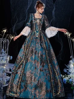 Rococo Victorian Retro Costume Dress Flare Sleeves Lace Embroidery Masquerade Costume
