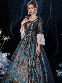 Rococo Victorian Retro Costume Dress Flare Sleeves Lace Embroidery Masquerade Costume