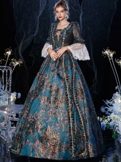Rococo Victorian Retro Costume Dress Flare Sleeves Lace Embroidery Masquerade Costume