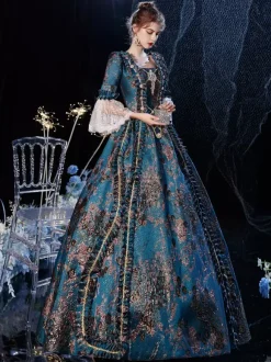 Rococo Victorian Retro Costume Dress Flare Sleeves Lace Embroidery Masquerade Costume