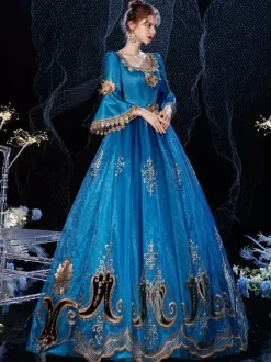 Rococo Victorian Retro Costume Dress Royal Blue Lace Costume