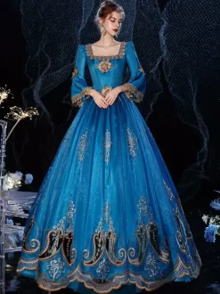 Rococo Victorian Retro Costume Dress Royal Blue Lace Costume