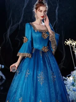 Rococo Victorian Retro Costume Dress Royal Blue Lace Costume