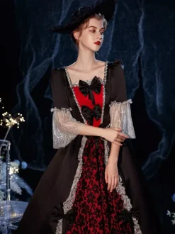 Rococo Victorian Retro Costume Dress Ruffles Floral Print Lace Cotton Cosplay Costume Carnival