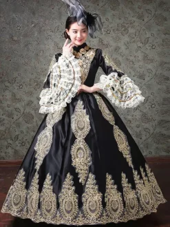 Rococo Victorian Retro Tudor Dress Lace Long Sleeve Blue Classical Lolita Dress