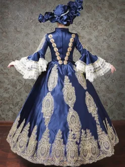 Rococo Victorian Retro Tudor Dress Lace Long Sleeve Blue Classical Lolita Dress