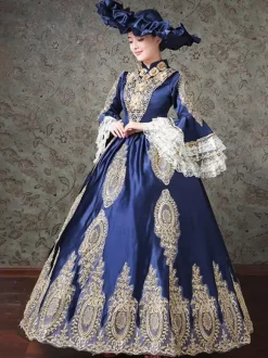 Rococo Victorian Retro Tudor Dress Lace Long Sleeve Blue Classical Lolita Dress