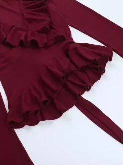 Romantic Ruffle Women's Wrap Top - V Neck Long Sleeve - Coquette Aesthetic Spring Date Night Wear 2026