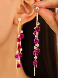 Rose Floral Drop Earrings For Women 2026