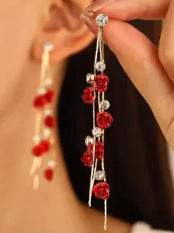 Rose Floral Drop Earrings For Women 2026