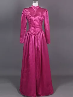 Rose Retro Costumes Ruffles Polyester Floral Print Marie Antoinette Costume Dress Women's Retro Set Vintage Clothing Burgundy