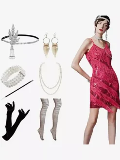Rose Retro Costumes Women's Fringe Polyester Set Accessory Dress Retro Marie Antoinette Costume 18th Century Costume Burgundy