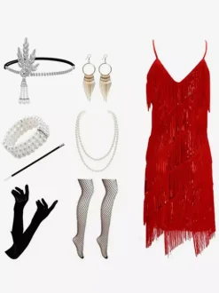 Rose Retro Costumes Women's Fringe Polyester Set Accessory Dress Retro Marie Antoinette Costume 18th Century Costume Burgundy